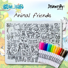 Drawn By Jessica: Washable Silicone Colouring Mat - Animal Friends 