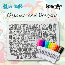 Drawn By Jessica: Washable Silicone Colouring Mat - Castles and Dragons 