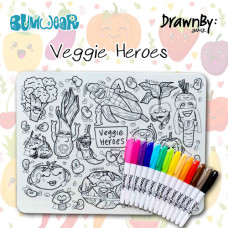 Drawn By Jessica: Washable Silicone Colouring Mat - Veggie Heroes