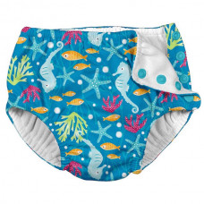 iPlay: 12 months Snap Reusable Absorbent Swim Diaper - Aqua Seahorse